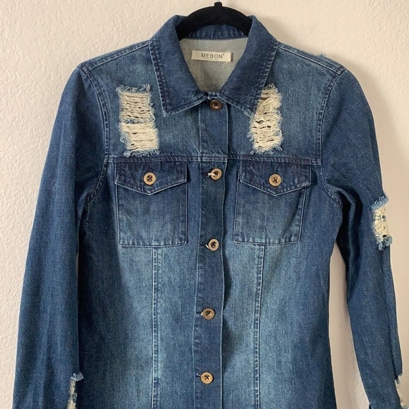 Mebon by Machine Jeans Ripped / Distressed Denim Shirt Dress - Picture 3 of 11